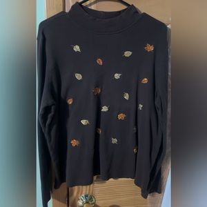 black, long sleeve, high neck, fall themed sweater